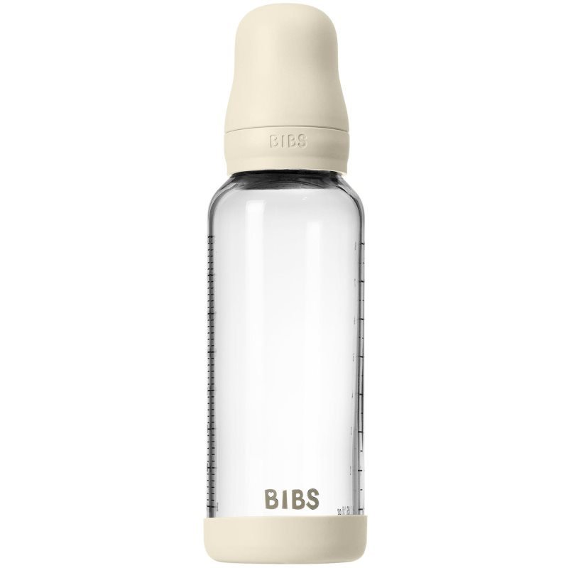 BIBS Baby Glass Bottle Silicone antikoliková lahev se silikonovým pítkem Ivory 240 ml
