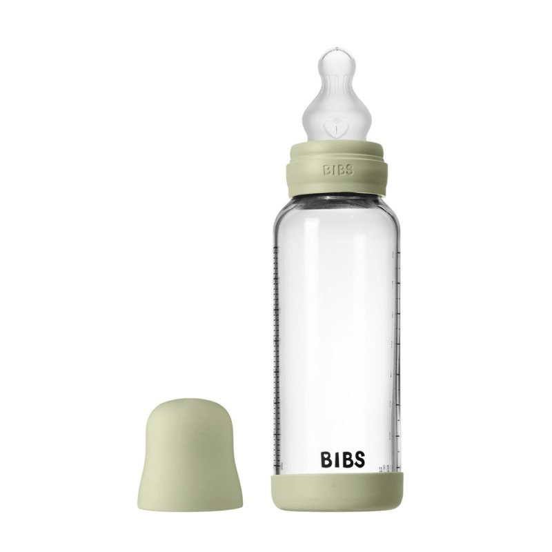 BIBS Baby Glass Bottle Silicone antikoliková lahev se silikonovým pítkem Sage 240 ml