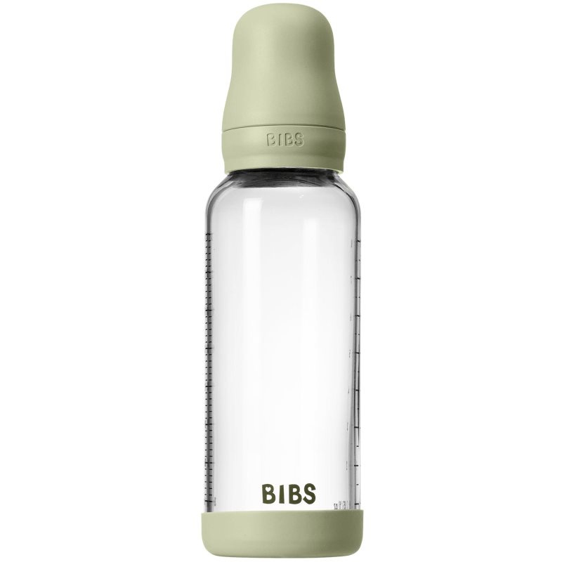 BIBS Baby Glass Bottle Silicone antikoliková lahev se silikonovým pítkem Sage 240 ml