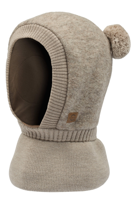 MIKK-LINE Merino kukla dětská s bambulkami dvouvrstvá béžová Melange Denver Mikk Line Velikost: 41-43cm  (vel 62/68)