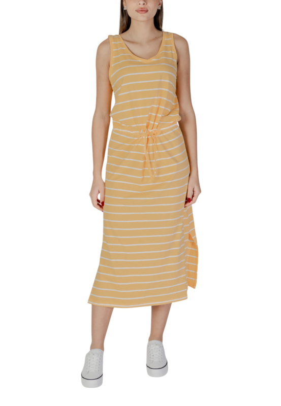 Pruhované midi šaty bez rukávů