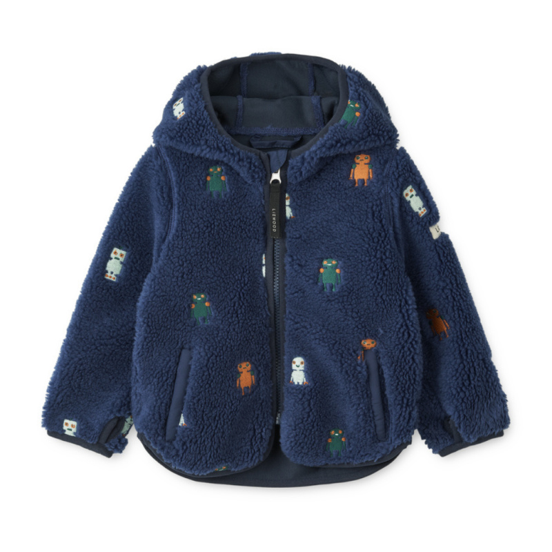LIEWOOD Bunda Mara s oušky - Robots / Indigo blue Velikost: 80