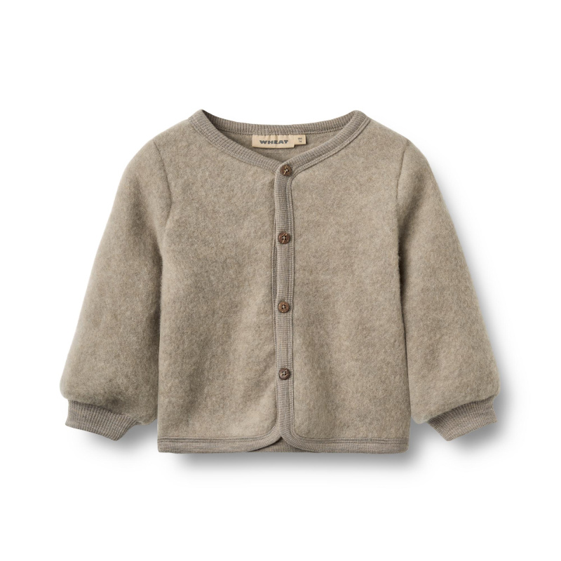 Dětský svetřík z merino vlny cardigan Kari WHEAT - béžový khaki melange Velikost: 74