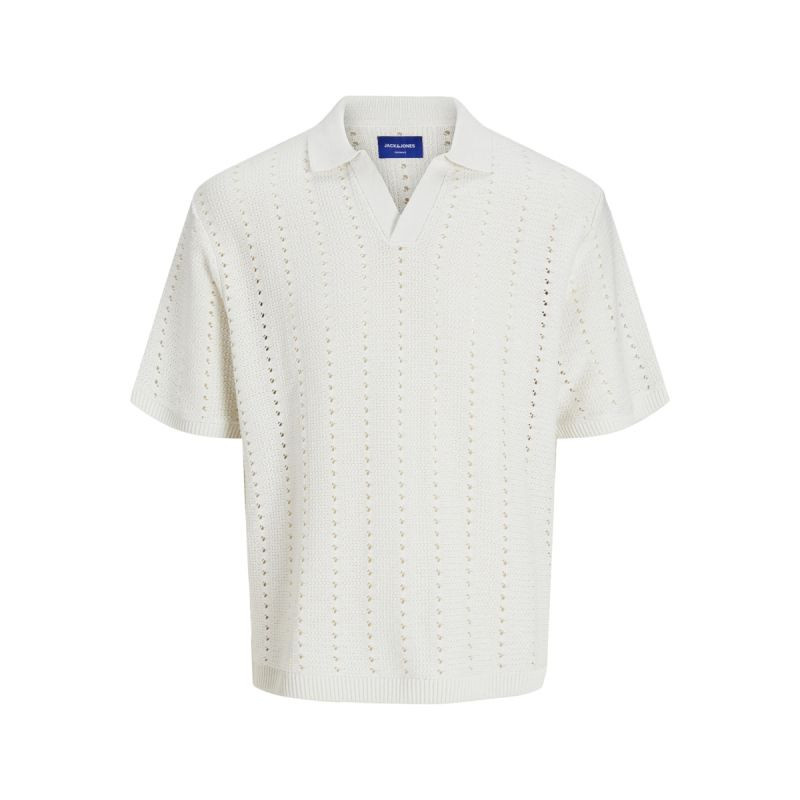 Jack&Jones pánská košile JORPAROS KNIT ESTER SS CROCHET POLO 12272562 SEA SALT XL