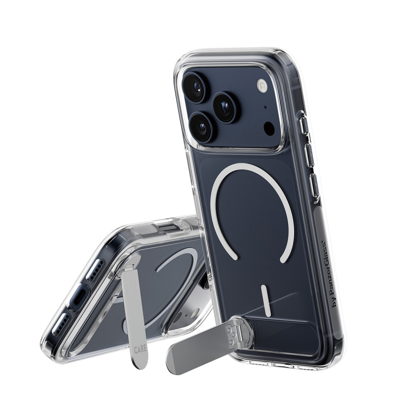 PanzerGlass® CARE Kickstand kryt s MagSafe Apple iPhone 17 Pro stříbrný/bílý