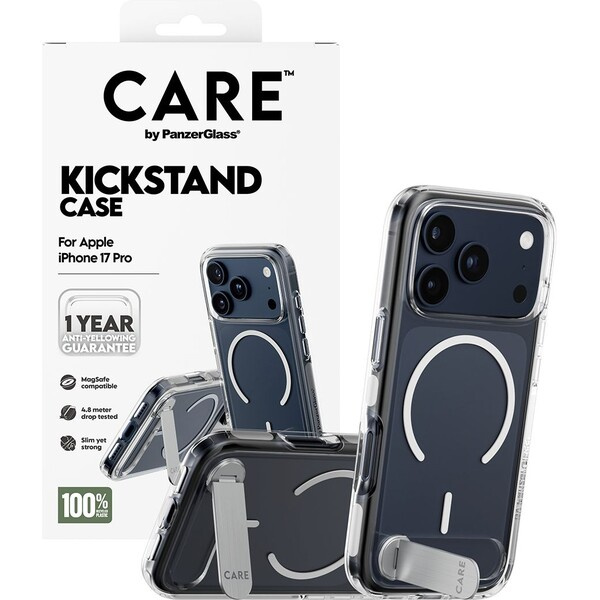 PanzerGlass® CARE Kickstand kryt s MagSafe Apple iPhone 17 Pro stříbrný/bílý