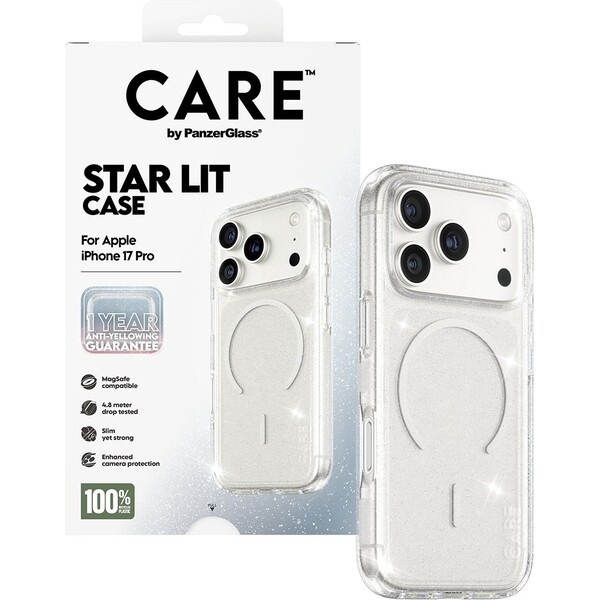 PanzerGlass® CARE Star Lit kryt s MagSafe Apple iPhone 17 Pro třpytivý/bílý