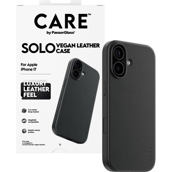 PanzerGlass® CARE SOLO MagSafe kryt z veganské kůže iPhone 17e/16e černý