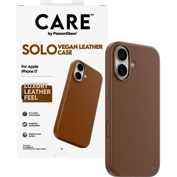 PanzerGlass® CARE SOLO MagSafe kryt z veganské kůže iPhone 17e/16e hnědý