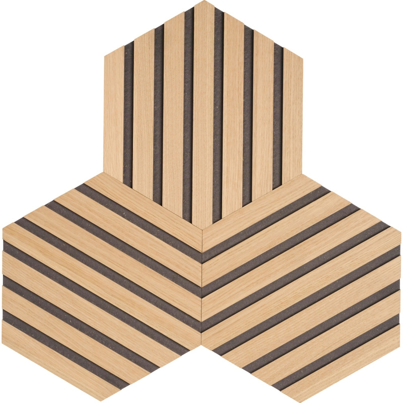 Denpanels Designový panel na stěny Hexagon, dub/černá, 3 ks