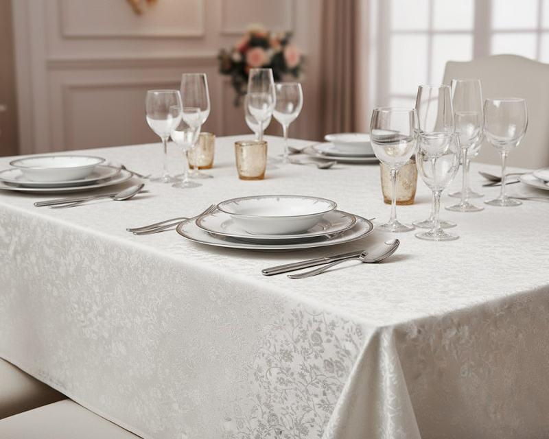 Luxusní ubrus PVC s textilním podkladem PEARL ZG-6233A, květinový damaškový vzor, smetanová, š.140cm (metráž)