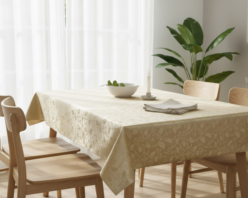 Luxusní ubrus PVC s textilním podkladem PEARL ZG-6262B, damaškový vzor,  perlová, š.140cm (metráž)