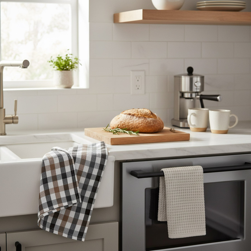 Euromat kuchyňská utěrka ANNA béžová a šedá kostka, 1 kus, 45x65cm