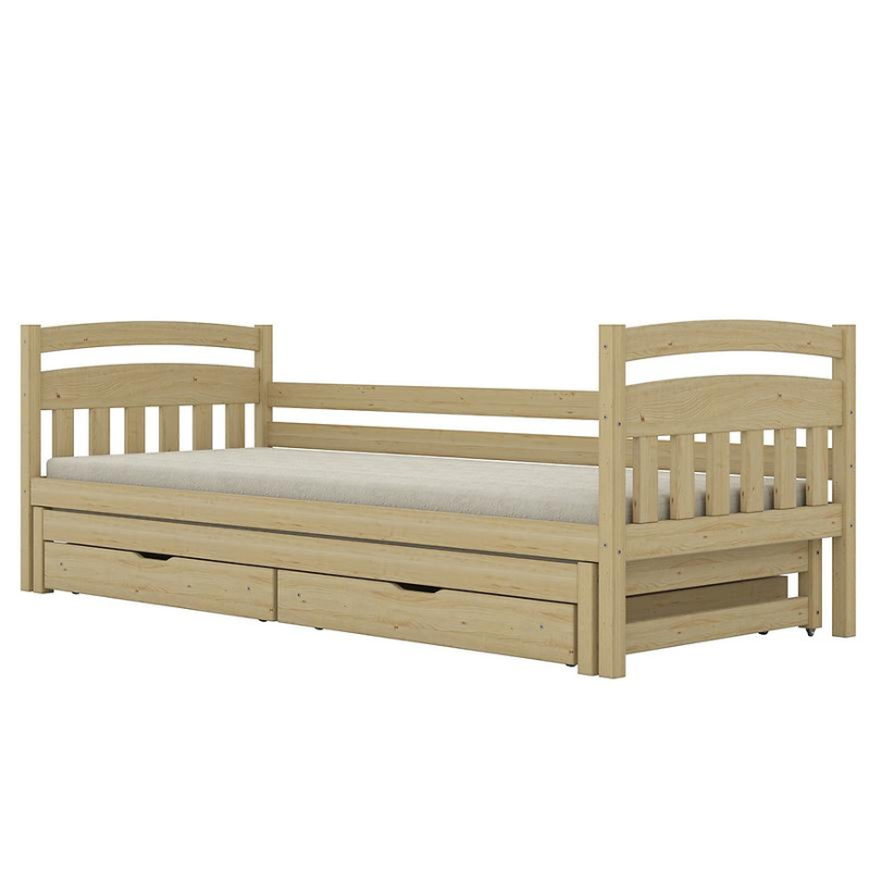 Postel Dawid přistýlka + zásuvky 90x180 přírodní, lakovaná