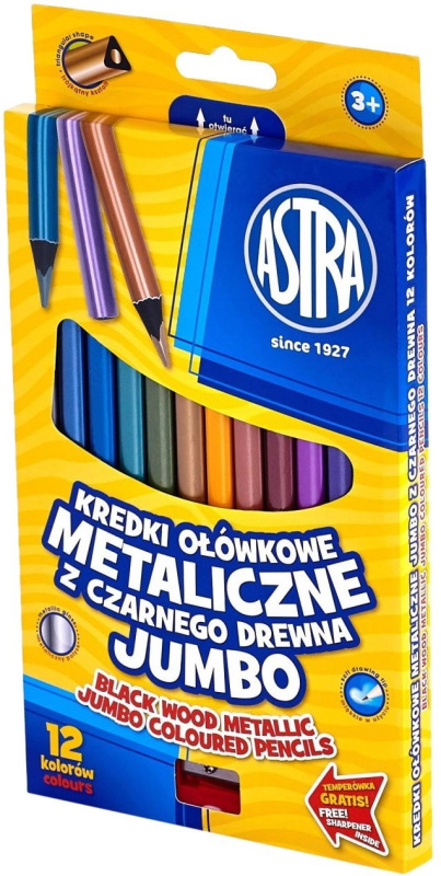 Astra metalické pastelky 12 ks se struhátkem