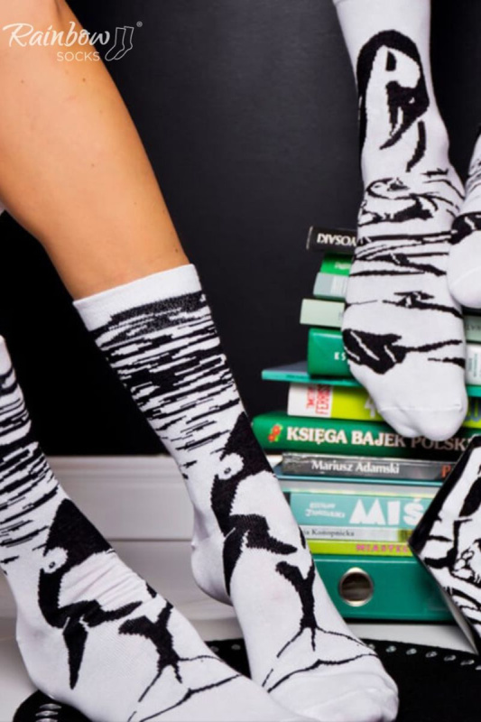 Duhové ponožky se zvířecími motivy Tučňák Orca černá a bílá 2 páry 36-40