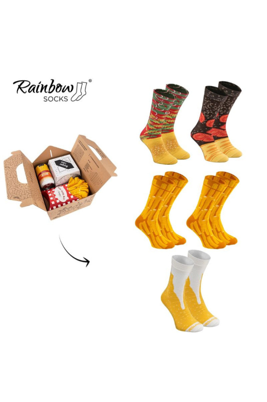Rainbow Socks Jídlo Ponožky Box Burger Hranolky Pivo 5 párů 36-40