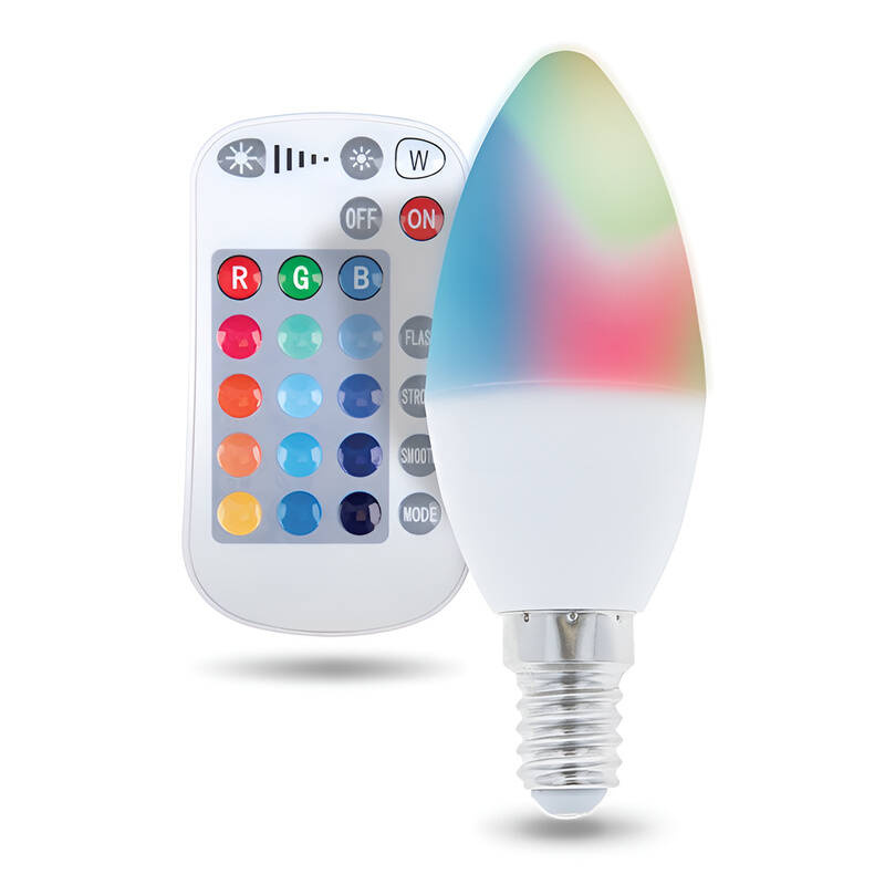 LED žárovka Forever E14 C37 RGB 5W s dálkovým ovládáním bílá