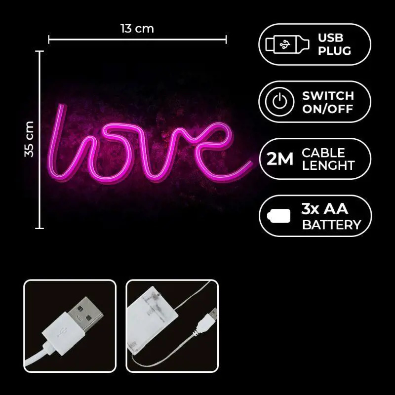 Forever Light dekorativní LED neon Love růžový