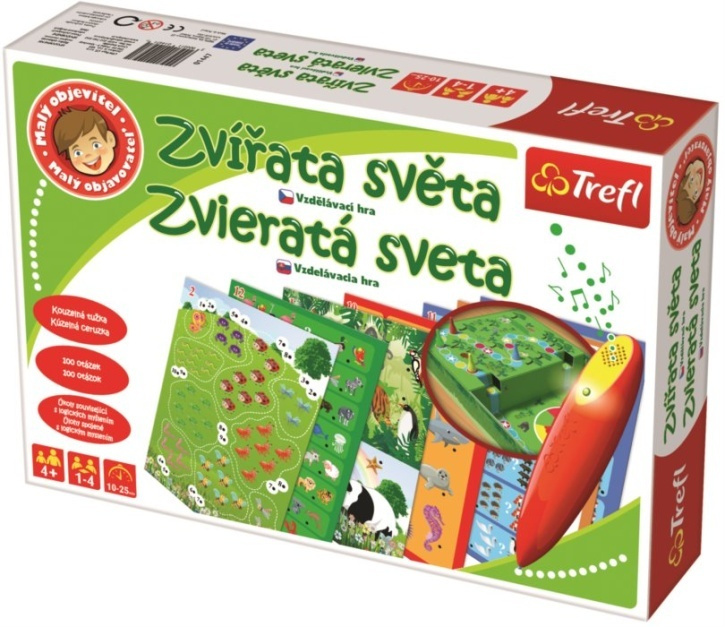 Malý objevitel Zvířata světa + kouzelná tužka edukační společenská hra v krabici 33x23x6cm, Trefl, W84546