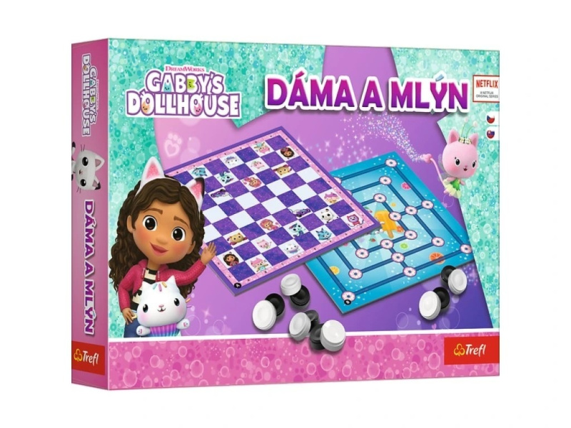 Společenská hra Dáma a Mlýn Gábinčin kouzelný domeček