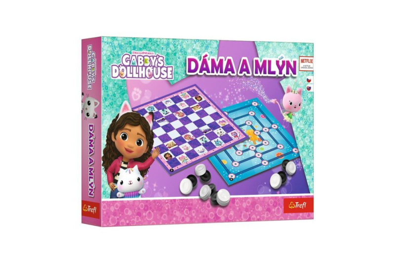 Společenská hra Dáma a Mlýn Gábinčin kouzelný domeček