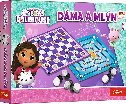 Společenská hra Dáma a Mlýn Gábinčin kouzelný domeček
