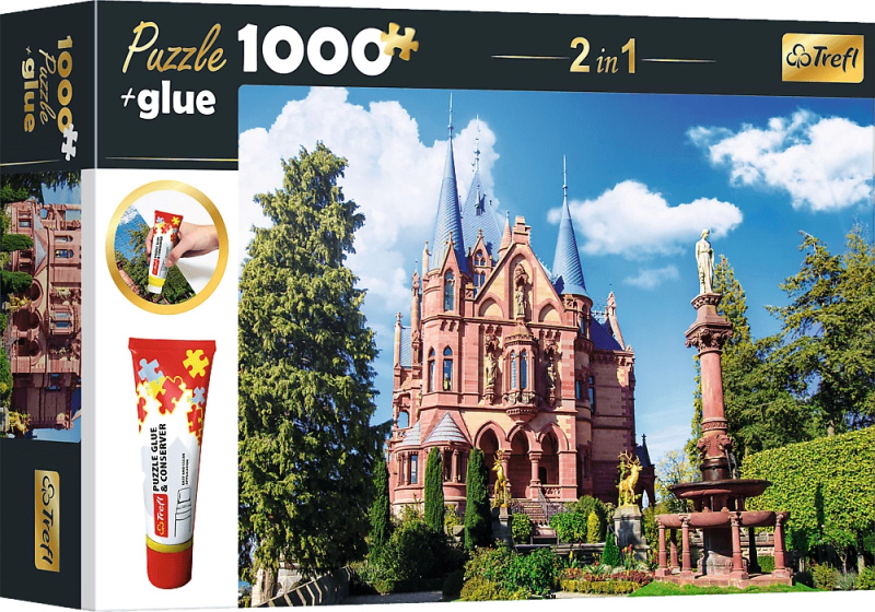 TREFL Sada 2v1 puzzle Zámek Drachenburg v Siebengebirge, Německo 1000 dílků s lepidlem