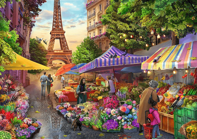 TREFL Puzzle Premium Plus Tea Time: Květinový trh 1000 dílků