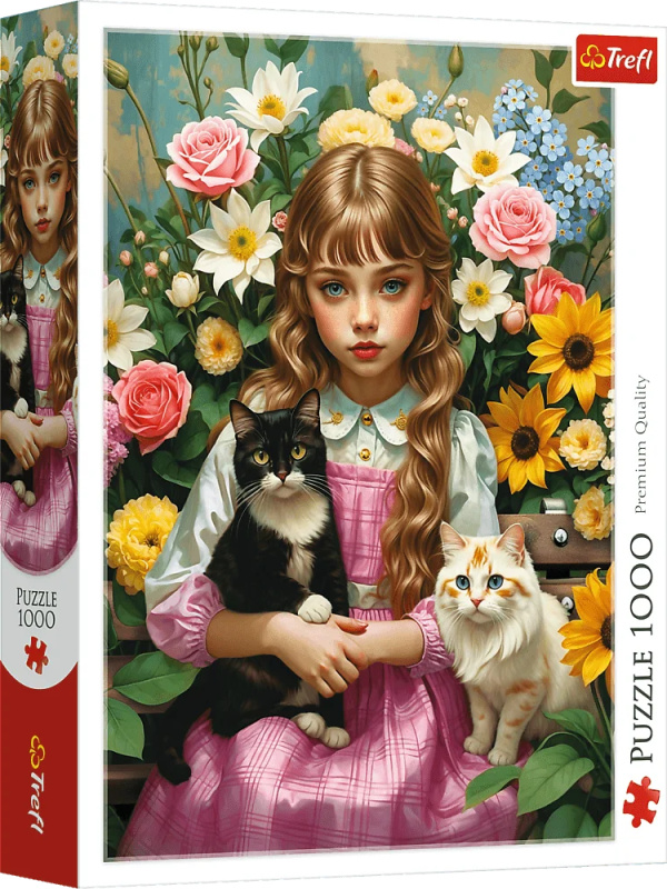 Puzzle Trefl 1000 dílků Dívka s kočkami