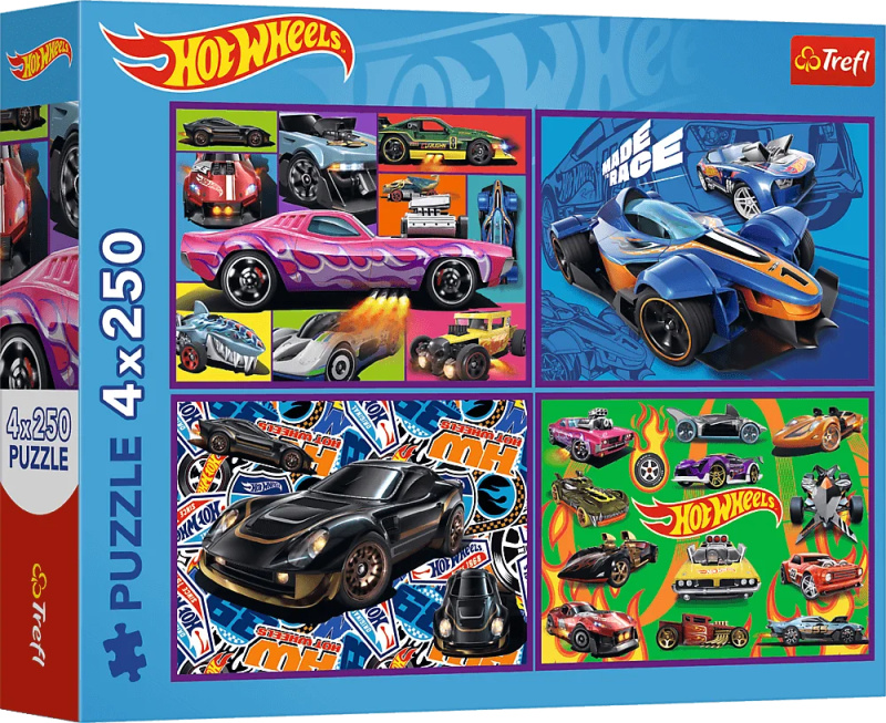 Puzzle 4x250 závodních autíček Hot Wheels