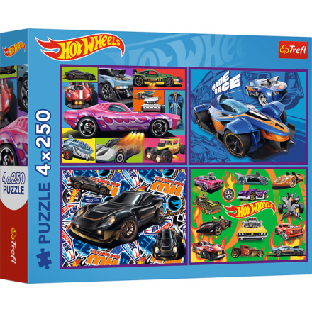 Puzzle 4x250 závodních autíček Hot Wheels