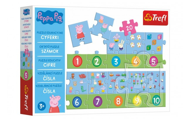 Puzzle vzdělávací Čísla Prasátko Peppa/Peppa Pig 20 dílků 117x19,5cm v krabici 33x23x6cm
