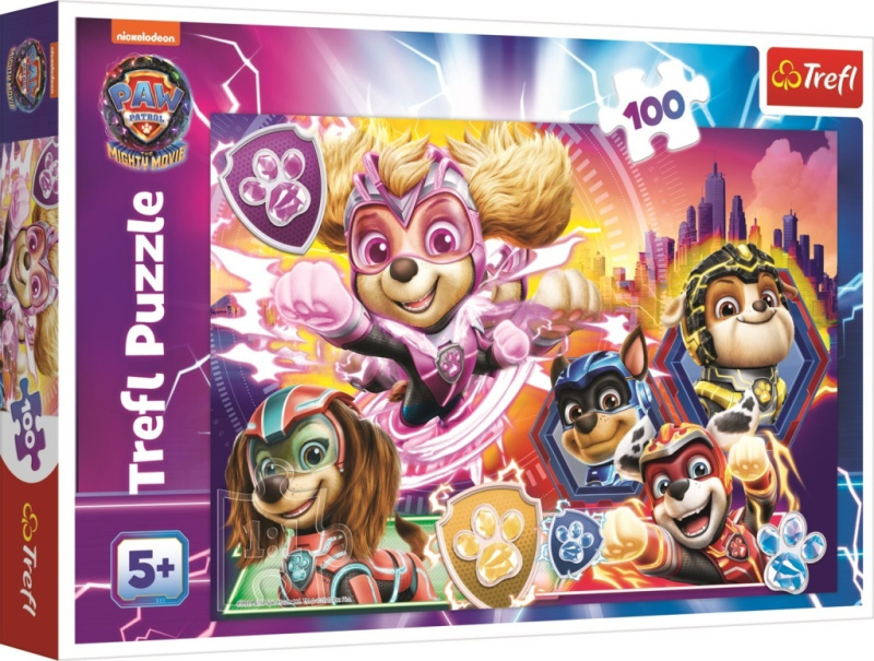 Puzzle Seznamte se s mocnými štěňaty Paw Patrol/Tlapková patrola 100 dílků 41x27,5cm v krab. 29x19cm
