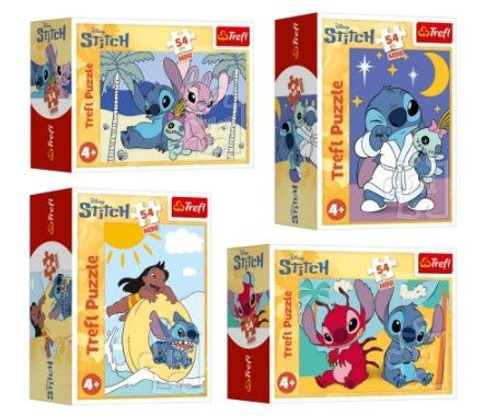 Minipuzzle Stitchova dobrodružství 54 dílků, mix druhů