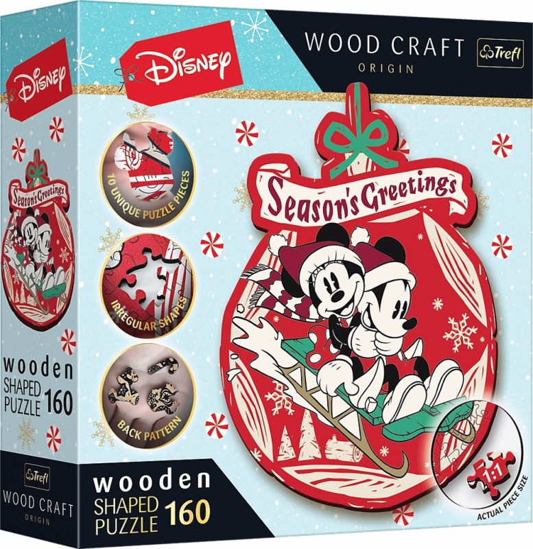 TREFL Wood Craft Origin puzzle Vánoční dobrodružství Mickeyho a Minnie 160 dílků