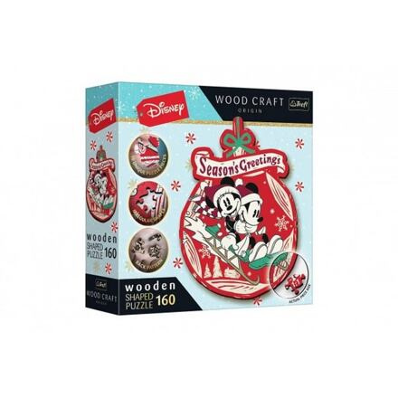 TREFL Wood Craft Origin puzzle Vánoční dobrodružství Mickeyho a Minnie 160 dílků