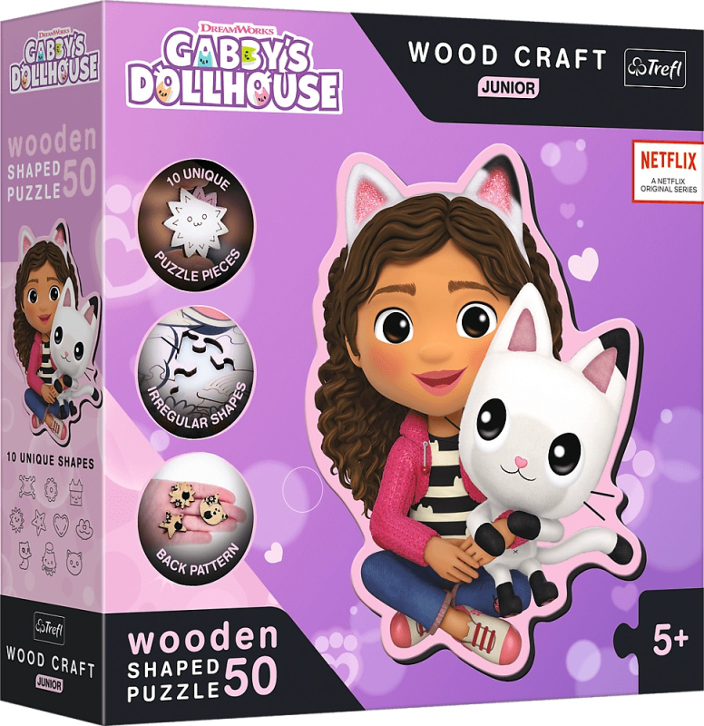 TREFL Wood Craft Junior Gábinin kouzelný domek Gábi a její kotě 50 dílků