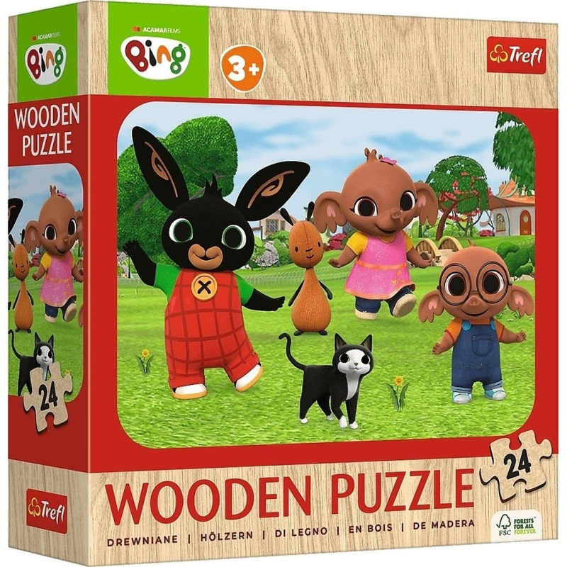 TREFL Dřevěné puzzle Bing: Seznamte se s Bingem 24 dílků