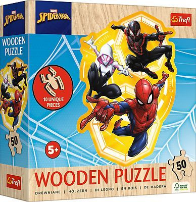 TREFL Dřevěné obrysové puzzle Spiderman: Připraven do akce 50 dílků