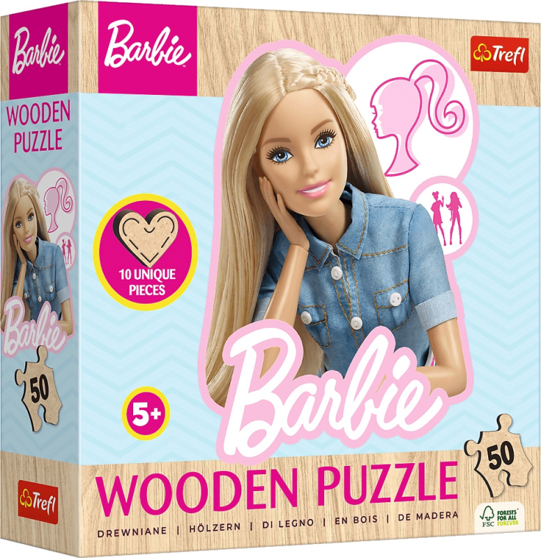 TREFL Dřevěné obrysové puzzle Barbie 50 dílků