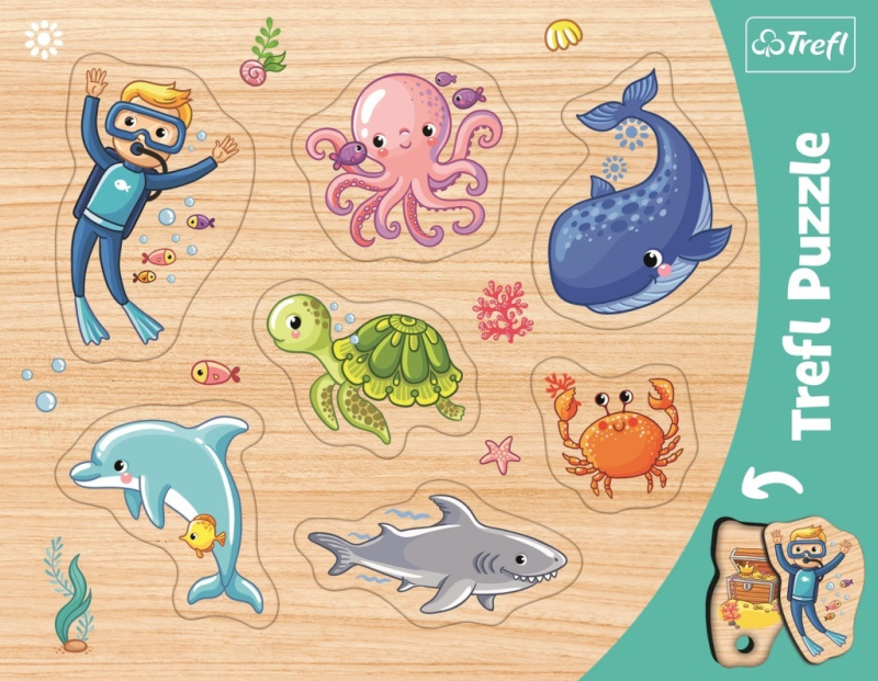 Vkládačka/Puzzle obrysové zvířátka mořský svět 37x29 ve fólii