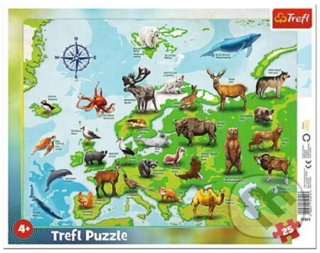 TREFL Puzzle Mapa Evropy se zvířátky 25 dílků
