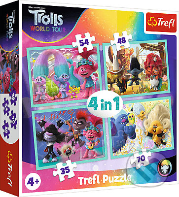 TREFL Puzzle Trollové 2: Světové turné 4v1 (35,48,54,70 dílků)