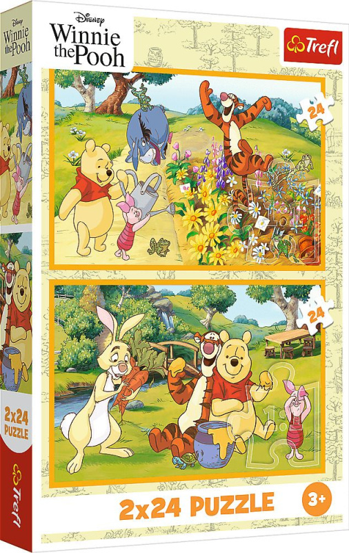 Puzzle 2x24 Den v zahradě - Disney Medvídek Pú
