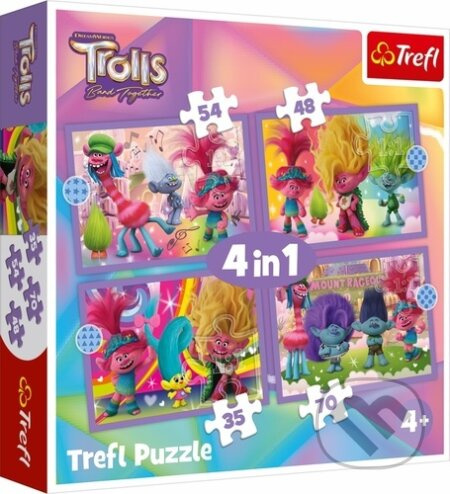 TREFL Puzzle Trollové: Barevné dobrodružství 4v1 (35,48,54,70 dílků)