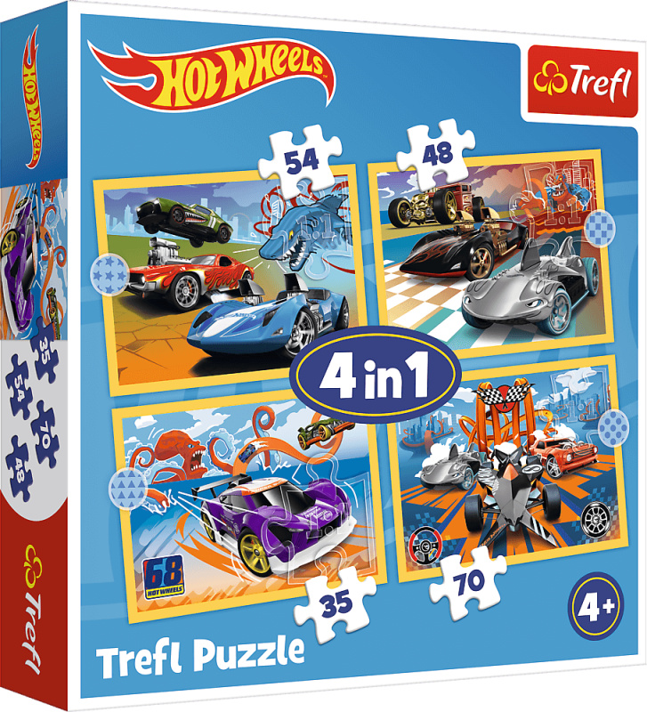 Puzzle 4v1 Hot Wheels vozidla