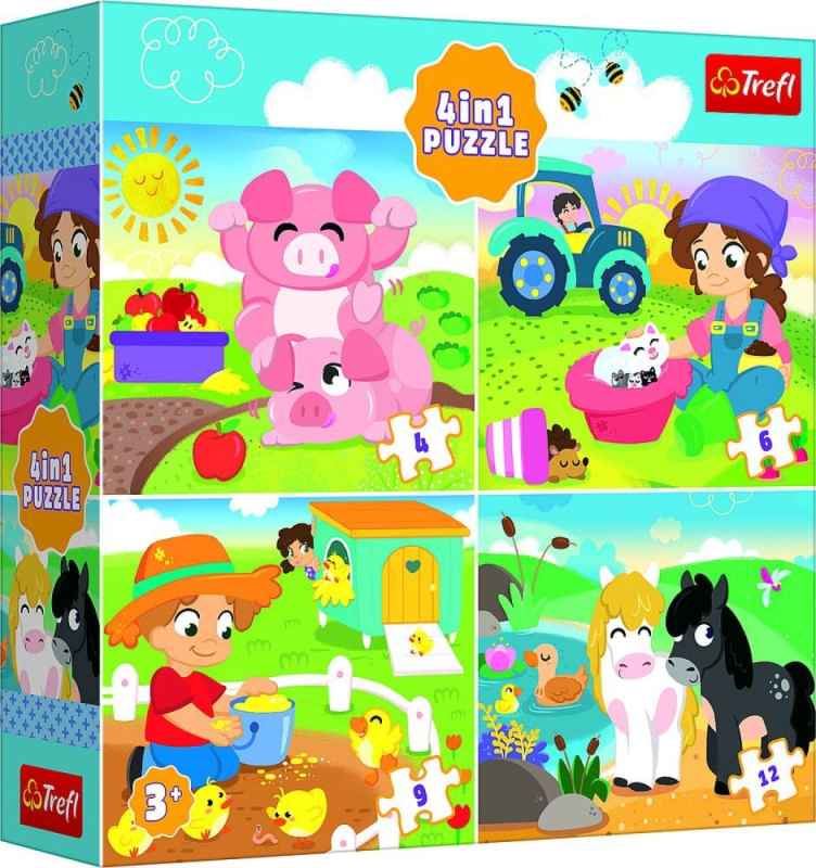 TREFL Zvířátka na vesnici 4v1 4,6,9,12 dílků