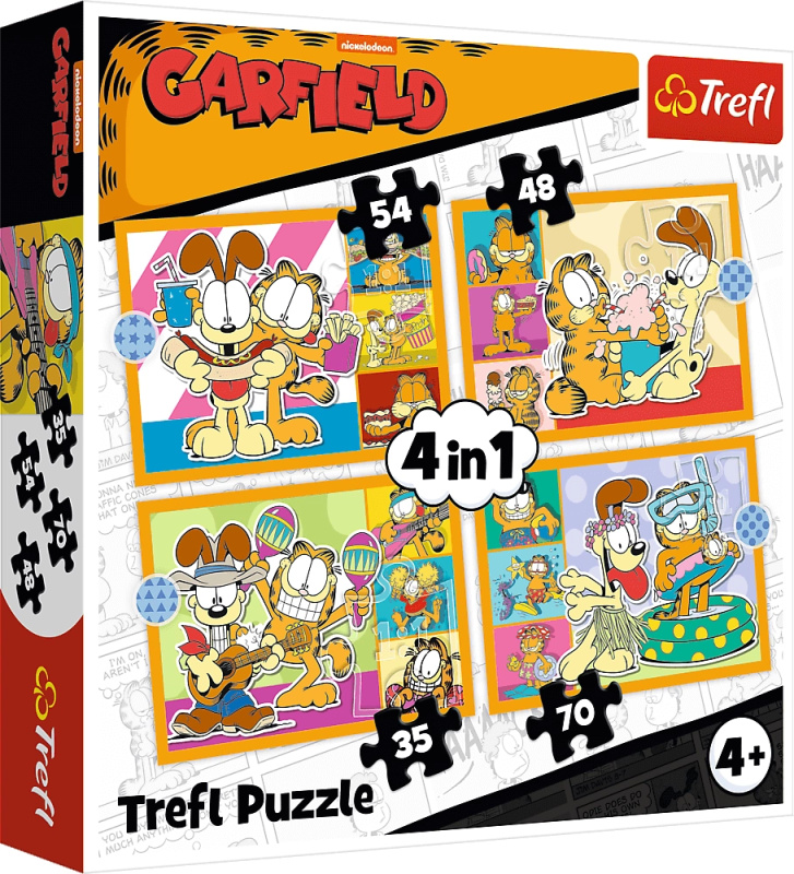 Puzzle Garfield miluje lasagne 4v1 (35,48,54,70 dílků) - kniha z kategorie Společenské hry