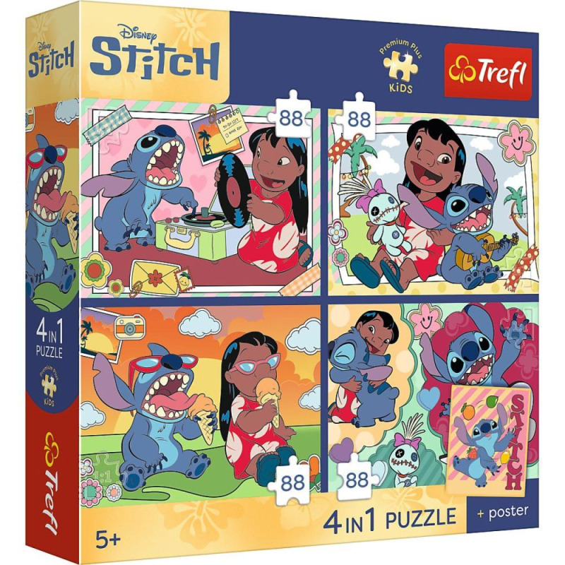 Premium dětské puzzle Stitch – 4x88 dílků (kosmický motiv)